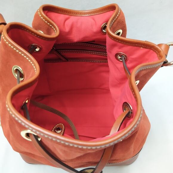 Dooney & Bourke Orange Suede Leather Trim Drawstring Shoulder Bag - Picture 9 of 15